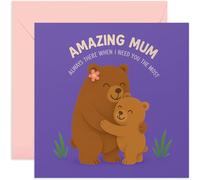 Amazing Mum - Tarjeta de felicitación para el día de la madre, diseño de oso mamá y cachorro, siempre allí, tarjeta de cumpleaños para mamá, agradecimiento por mamá, interior en blanco