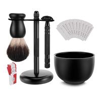 Amazing Safety Razor Shave Kit - Mysterious Black Men's Shaving & Grooming Sets - Butterfly Open Safety Razor,Friendly Bru...