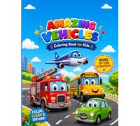 Amazing vehicles: Children will enjoy coloring a variety of exciting vehicles, including airplanes, fire trucks, school buses, trains, cars,