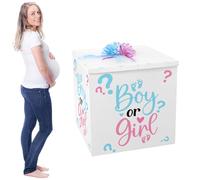 AmazingSpark Kit de caja de regalo de revelación de género jumbo de 28 pulgadas con caja de gran tamaño, lazos gigantes, calcomanías para niño o niña, revelación de género, baby shower, decoración de