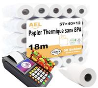 Amazinnov-Pack de 50 rollos de 57 x 40 x 12 mm, 18 m, 55 g/m² de papel térmico para tarjeta bancaria: impresión de alta definición para terminales de pago CB (57 x 40 x 12 mm, Lot50)