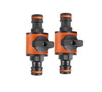 Amazleer 2 conectores de manguera de jardín, válvula de boquilla de doble grifo para conectores Hozelock ABS, compatible con conector doble bidireccional Hozelock, válvula de cierre duradera (2)