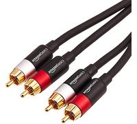Amazon Basics 2 cables de audio RCA para amplificador, altavoces activos o subwoofer con conectores chapados en oro, 2.4 m, color negro