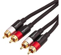 Amazon Basics 2 Cables de Audio RCA para Amplificador, Altavoces Activos o subwoofer con Conectores chapados en Oro, 4.57 m, Color Negro