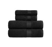 Amazon Basics 4 Piece Fade resistant bath towel set for bathroom, 100% Cotton soft and absorbent, 2 Bath + 2 Hand Towels, Black