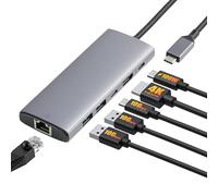 Amazon Basics 6 en 1 Concentrador USB 3.1, (1 USB-C 100W PD Input, 2 USB-A, 1 USB-C, HDMI 4K, Ethernet), Gris Claro, 11.94 x 4.6 x 1.5cm