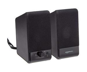 Amazon Basics Altavoces para ordenador de sobremesa o portátil con cable USB, Negro, 13.4 cm