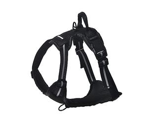 Amazon Basics Arnés para perro con diseño sin tirones, ajustable, suave, acolchado, chaleco, con tiras reflectantes, grande, Color negro