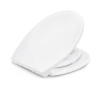 Amazon Basics Asiento de Inodoro Familiar en Forma de O con Anillo Infantil Extraíble, Cierre Suave, Bisagras de Liberación Rápida, Tamaño Universal, Acabado Antiestático de Urea y Porcelana, Blanco