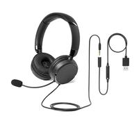 Amazon Basics Auriculares con Cable para Ordenador con Micrófono Ajustable, Puerto de 3,5mm o Control en Línea con Puerto USB-A, Plegables, Tamaño Pequeño/Mediano, Negros