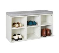 Amazon Basics Banco Zapatero para Entrada con Asiento Acolchado, 6 Compartimientos, Estantes Ajustables, Color Roble, 87x48x30 cm
