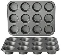 Amazon Basics Bandejas para hornear magdalenas, Redonda, antideslizantes, de acero al carbono, 2 Unidad, Gris, 35.3 x 26.8 cm x 3.1 cm