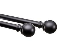 Amazon Basics Barra de Cortina Extensible con remates de Bola, diámetro 19 mm, de 91 a 183 cm, Color Negro