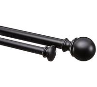 Amazon Basics Barra de cortina extensible doble con remates de bola, diámetro 19 mm, de 183 a 366 cm, color negro