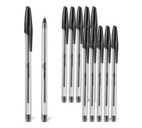 Amazon Basics Bolígrafos de Secado Rápido, Ideales para Clase y la Oficina, Punta Mediana (1,0mm), Negros, Paquete de 12
