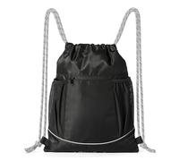 Amazon Basics Bolsa de Gimnasio con Cordón y Bolsillos para Botellas, Mochila Deportiva Duradera para Gimnasio, Escuela y Viajes, Negro