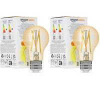 Amazon Basics Bombilla LED de Filamento Inteligente A60, Luz Blanca Ajustable, Wifi de 2,4 GHz, Paquete de 2