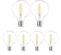 Amazon Basics Bombilla LED de globo E27 Edison con rosca G93, de 7 W (equivalente a 60 W), filamento transparente, no regulable, paquete de 6