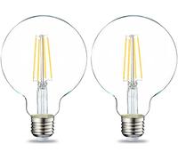 Amazon Basics Bombilla LED de globo E27 Edison con rosca G93, de 7 W (equivalente a 60 W), filamento transparente, no regulable, paquete de 2