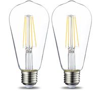 Amazon Basics Bombilla LED E27 Vintage Edison, ST64, 7 W (equivalente a 60 W), filamento transparente, no regulable, paquete de 2