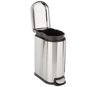 Amazon Basics Bote de basura pequeño en forma de D resistente a las manchas, pedal de cierre suave, para baño, recámara o sala, forma delgada para espacio estrecho, 10 l, acero inoxidable cepillado