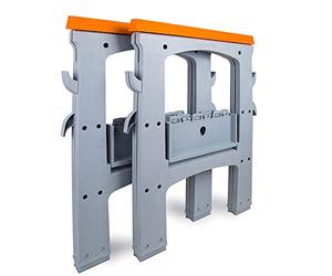 Amazon Basics Caballete rectangular plegable portátil, Paquete de 2, capacidad de 408 kg, con ganchos de almacenamiento, fácil de usar, naranja y gris