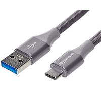 Amazon Basics Cable de carga rápida USB-C a USB-A 3.1 Gen 1, cable trenzado de nailon, alta velocidad de 5 Gbps para Apple iPhone 16/15, iPad, Samsung Galaxy, tabletas, portátiles, 1.8 m, gris oscuro