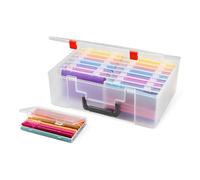 Amazon Basics Caja de Almacenamiento para Fotos y Organizador de Manualidades con 16 Compartimentos Internos, 12.2 x 36.3 x 26.9 cm, Transparente