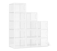 Amazon Basics - Caja organizadora de zapatos apilable y plegable, grande, paquete de 12, Transparente
