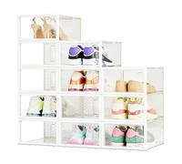 Amazon Basics - Caja organizadora de zapatos apilable y plegable, pequeña, paquete de 12, Transparente