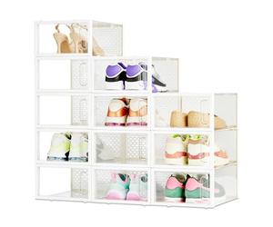 Amazon Basics - Caja organizadora de zapatos apilable y plegable, pequeña, paquete de 12, Transparente