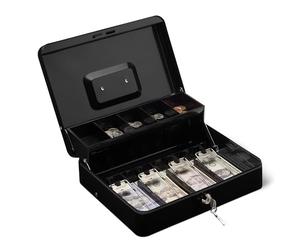 Amazon Basics - Caja para dinero con llave de cierre y bandeja para dinero, 9 x 30 x 24 cm, negro