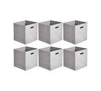 Amazon Basics Cajas de almacenamiento de tela, con forma de cubo, plegables, con ojales metálicos, 6 unidades, gris claro
