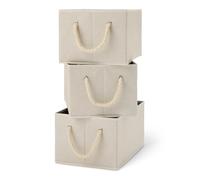 Amazon Basics Cajas de almacenamiento plegables con asas de cuerda, color lino, grande, paquete de 3