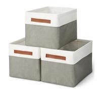 Amazon Basics Cajas de almacenamiento plegables con asas de cuero, color carbón, grande, paquete de 3