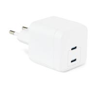 Amazon Basics Cargador de Pared USB-C Nano GaN de Carga Rápida, 35W y 2 Puertos para Tablets y Teléfonos, Blanco