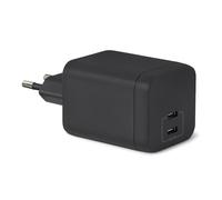 Amazon Basics Cargador de Pared USB-C Nano GaN de Carga Rápida, 65W y 2 Puertos para Ordenadores Portátiles, Tablets y Teléfonos, Negro