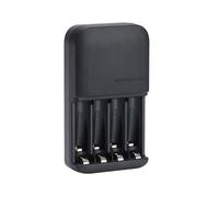 Amazon Basics Cargador de Pilas para Pilas Recargables AA y AAA NiMh, Enchufe de la UE, 4 Espacios., Negro