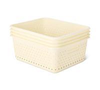 Amazon Basics Cestas Decorativas de Plástico sin BPA, 34,8cm x 28,9cm x 13,5cm, Color Marfil, Paquete de 4