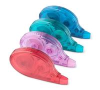 Amazon Basics Cinta Correctora, Paquete de 4, Rollo, Bolígrafo, Estilo Ratón, Secado Instantáneo, 12m de Largo, Verde, Morado, Rojo y Azul