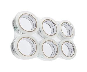 Amazon Basics Cinta de embalaje para mudanza y almacenamiento , 6 Unidad, Ancho estándar: 4,7 cm de ancho x 49,9 m, Claro