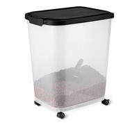 Amazon Basics - Contenedor de Almacenamiento de Alimentos para Mascotas, 15.8 kg,Transparente y Negro