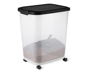 Amazon Basics - Contenedor de Almacenamiento de Alimentos para Mascotas, 15.8 kg,Transparente y Negro