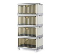 Amazon Basics Contenedores de Almacenamiento Apilables con 4 Niveles y Ruedas, 21,7L por Nivel, Contenedores Plegables y con Tapas, 82.6 x 39.1 x 27.2 cm, Gris/Beige