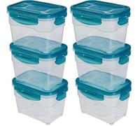 Amazon Basics Contenedores herméticos sellados con tapa de plástico sin BPE, apilables y aptos para frigorífico/congelador,para microondas y lavavajillas. Conjunto de 6 piezas de 1 litros,traslúcido