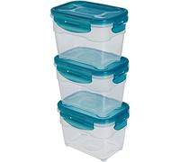 Amazon Basics Contenedores herméticos sellados con tapa de plástico sin BPE, apilables y aptos para frigorífico/congelador,para microondas y lavavajillas. Conjunto de 3 piezas de 1 litros,traslúcido