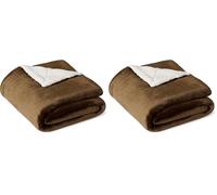 Amazon Basics Coperta Plaid in Pile Sherpa, 127 x 152 cm, Marrone (Paquete de 2)