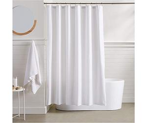 Amazon Basics Cortina de ducha, ligera, supersuave y fácil de cuidar, de microfibra con textura gofrada, 183 x 183 cm, color blanco