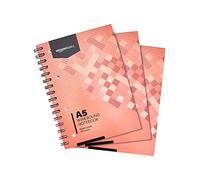 Amazon Basics Cuaderno de anillas, 3 unidades, 100 hojas /200 páginas, tamaño A5, 80 gsm, Rojo