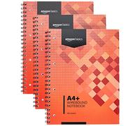 Amazon Basics Cuaderno espiral, 100 hojas, 200 páginas A4+, 80 GSM, paquete de 3, Rojo